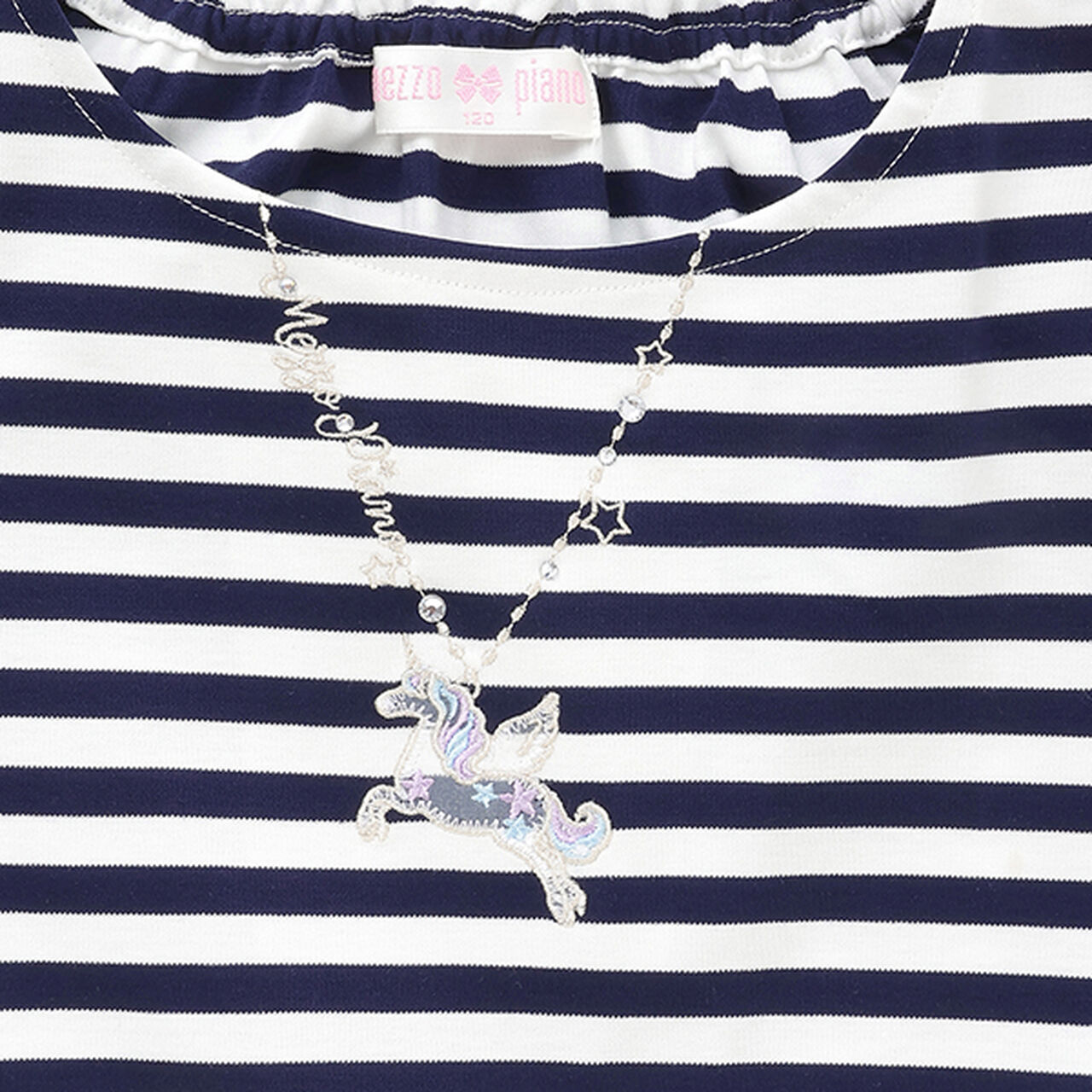 Necklace Embroidery Stripe Pattern One-Piece Dress,Navy, large image number 9