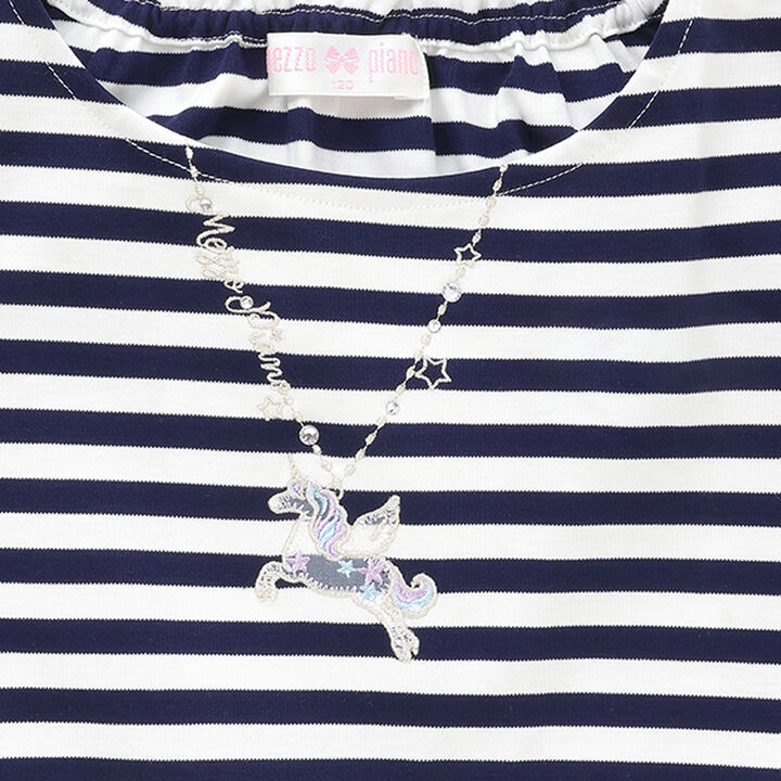 Necklace Embroidery Stripe Pattern One-Piece Dress,Navy, medium image number 9