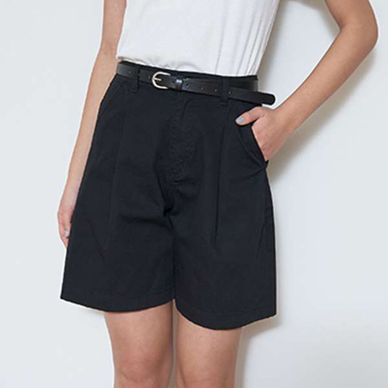 Belted Tuck Half Pants,Beige, large image number 12
