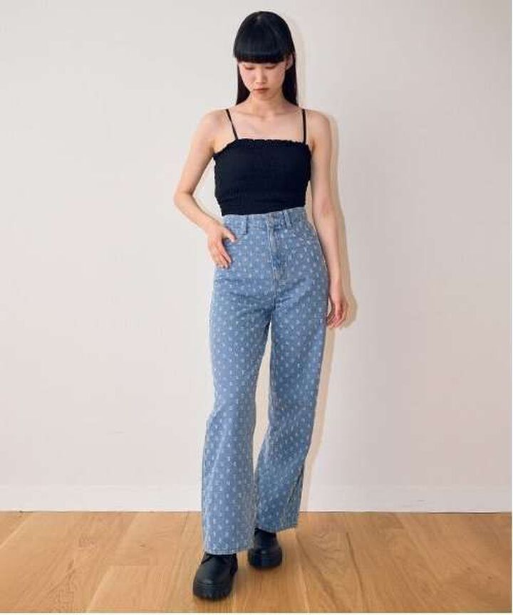 Eyelet Wide Pants,Light blue, medium image number 2