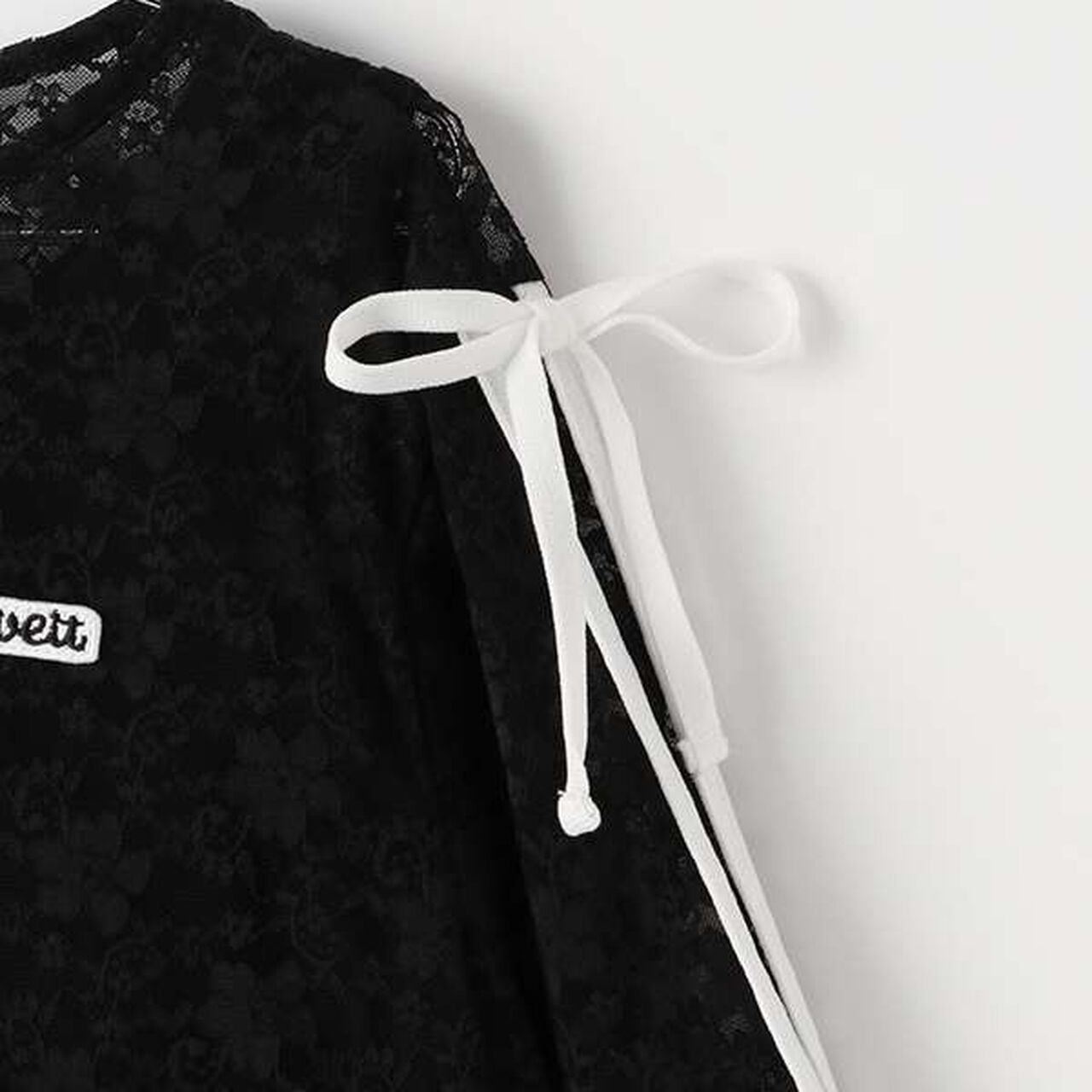 W Ribbon Lace T-Shirt Set,Black, large image number 6