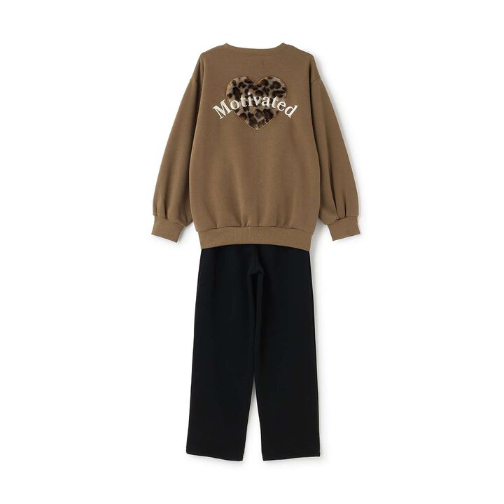 Back Heart Shaggy Lining Long-Sleeve Top & Bottom Set,Brown, medium image number 9