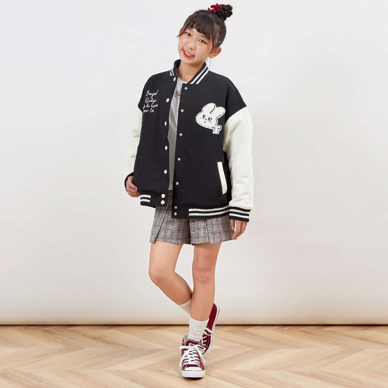 Troislapins Rabbit Patch Varsity Jacket (140-160),Beige, large image number 1