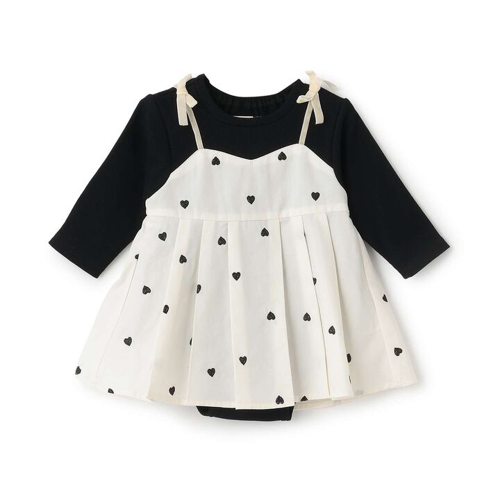 [Link] Heart Embroidered Dress Romper,Black, medium image number 3