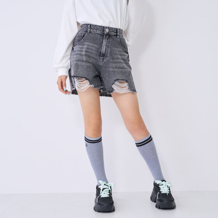 [LTXC] Sparkling Distressed Denim Shorts,Gray, medium image number 5