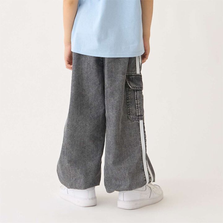 [Elastic Hem] Striped Denim Cargo Pants,Black, medium image number 2