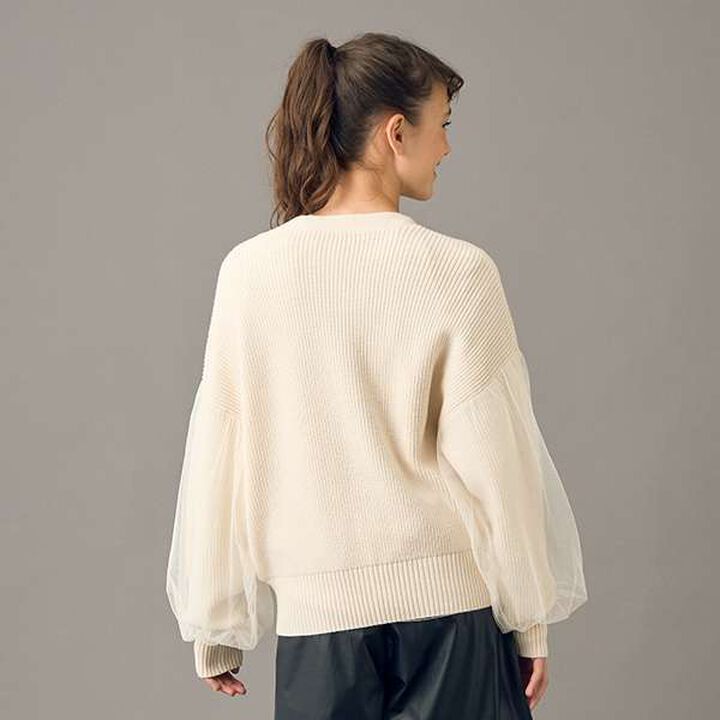 [AMI] Overlay Tulle Sleeve V-Neck Cardigan,Ivory, medium image number 13