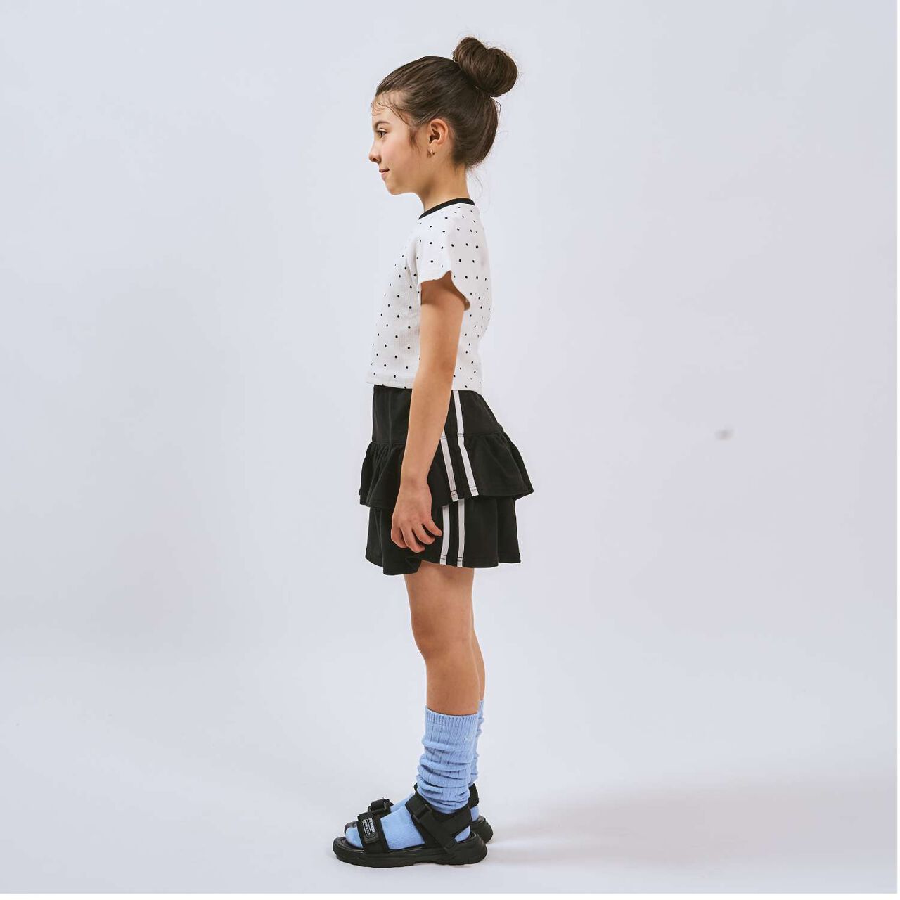 Cut and Sew Tiered Skirt with Shorts,Black, large image number 5