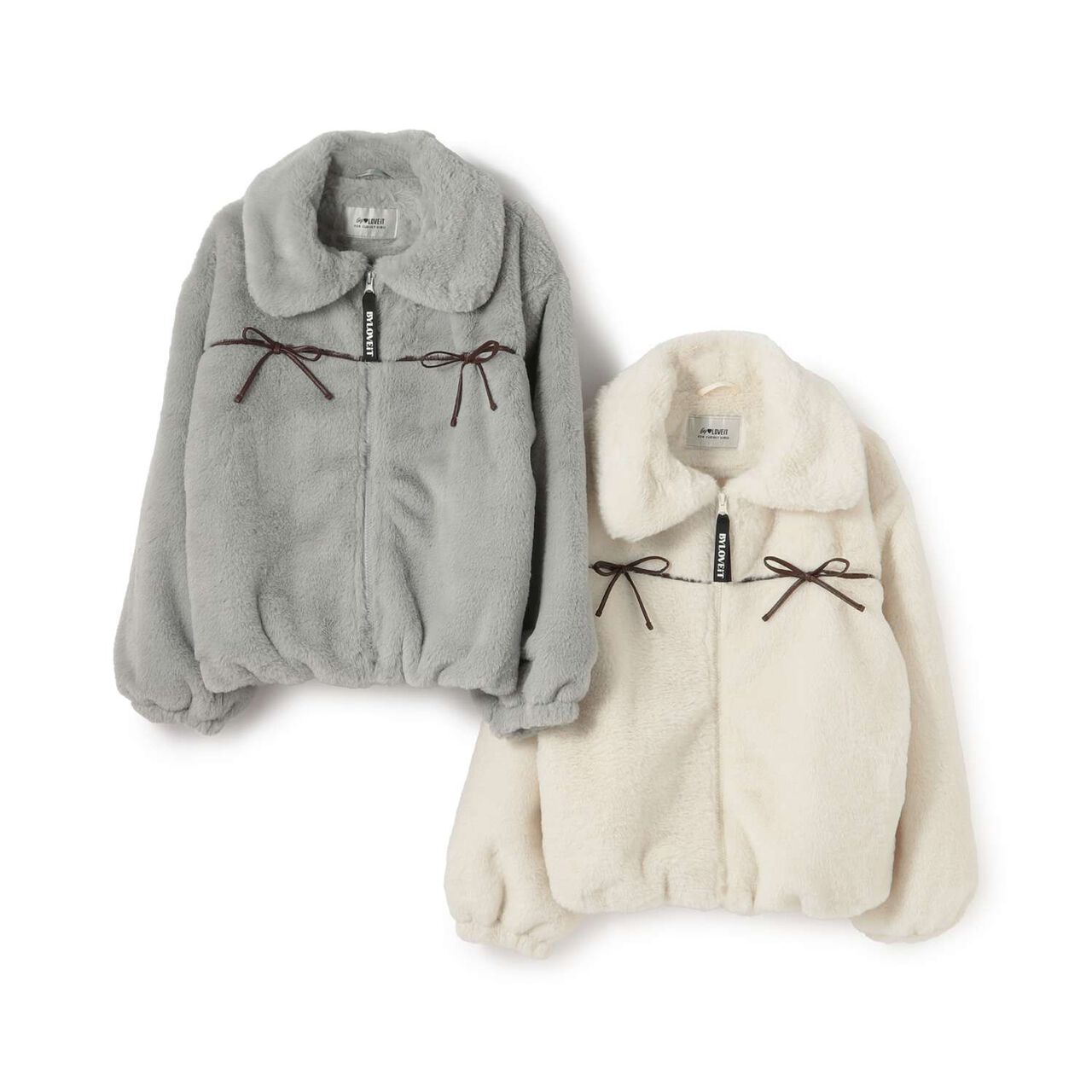 Ribbon Fur Bomber Jacket,Beige, large image number 3