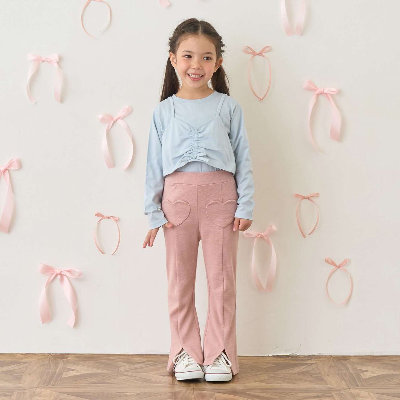 Tomo Pants Heart Pocket Hem Slit Flare Pants,Pink, large image number 20