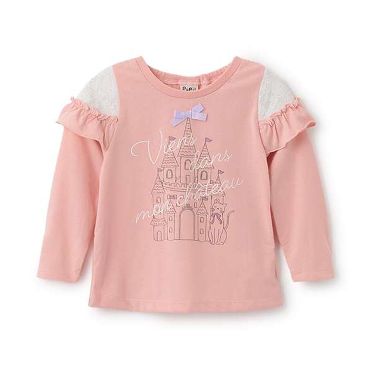 Lace Frill Long-Sleeve T-Shirt,Navy, large image number 10