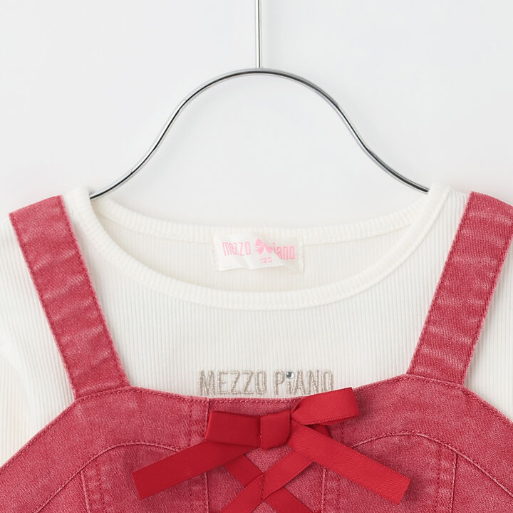 Lace-Up Ribbon Bustier & Long-Sleeve T-Shirt Set,Sax blue, medium image number 3