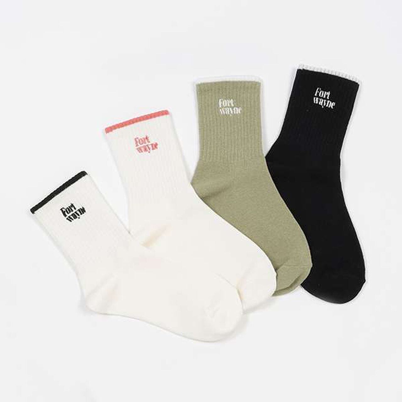 Embroidered Ribbed Crew Socks,Off white, large image number 4