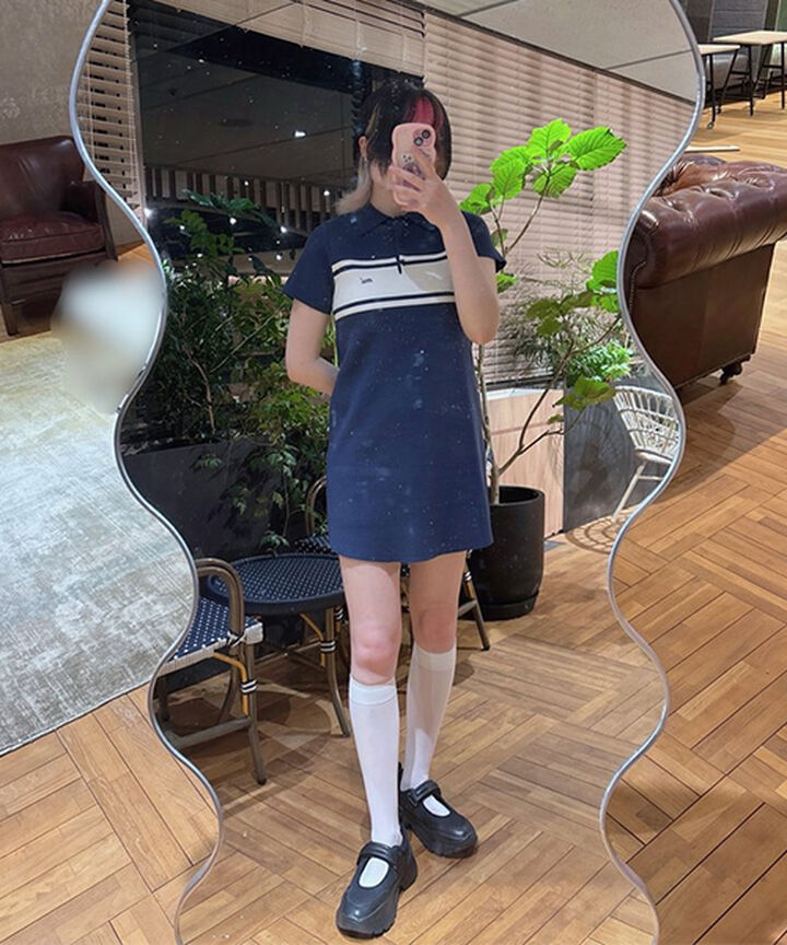 Knit Polo Dress,Navy, medium image number 12