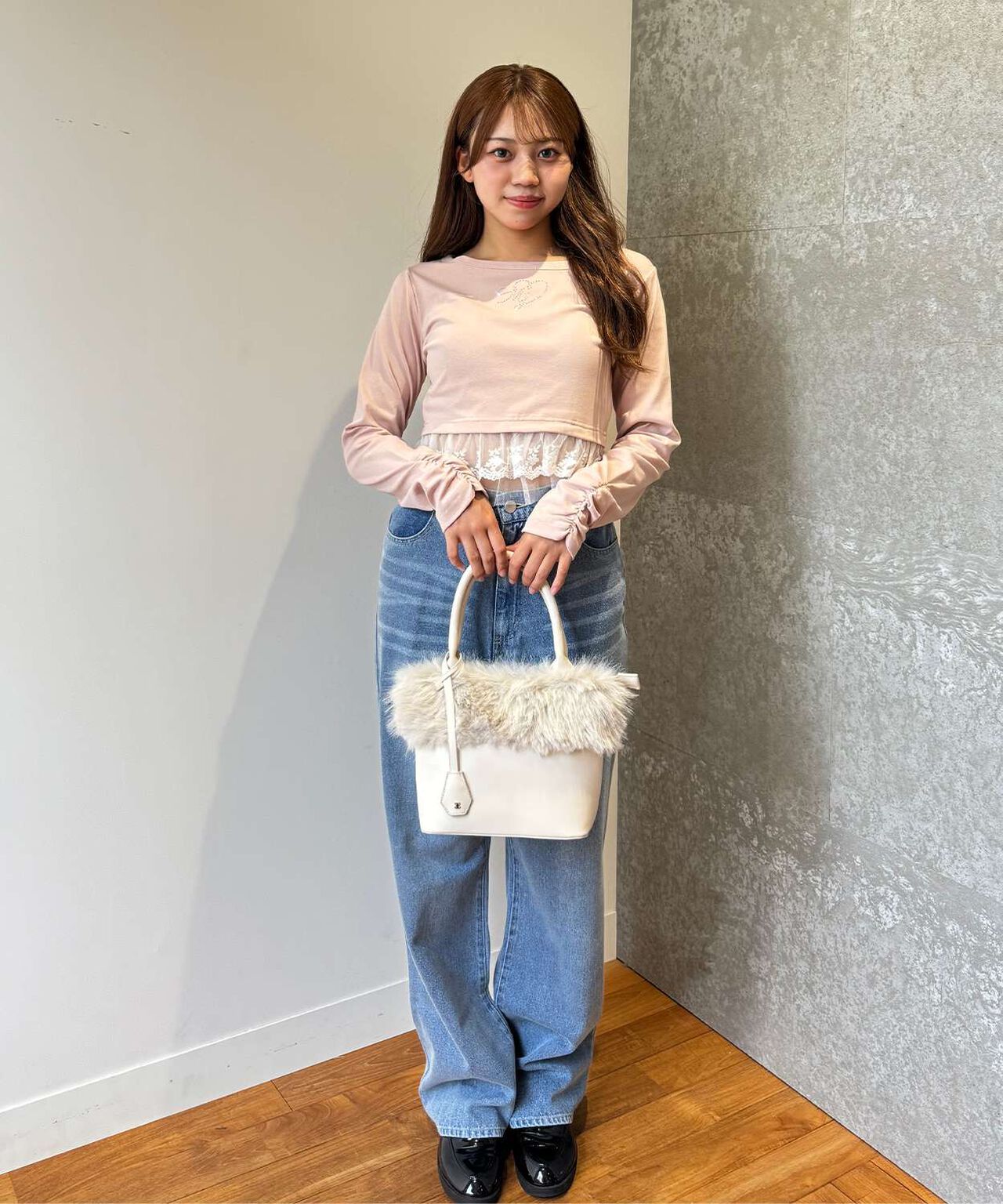 Hem Frill Rhinestone T-Shirt [Korean Fashion],Pink, large image number 4