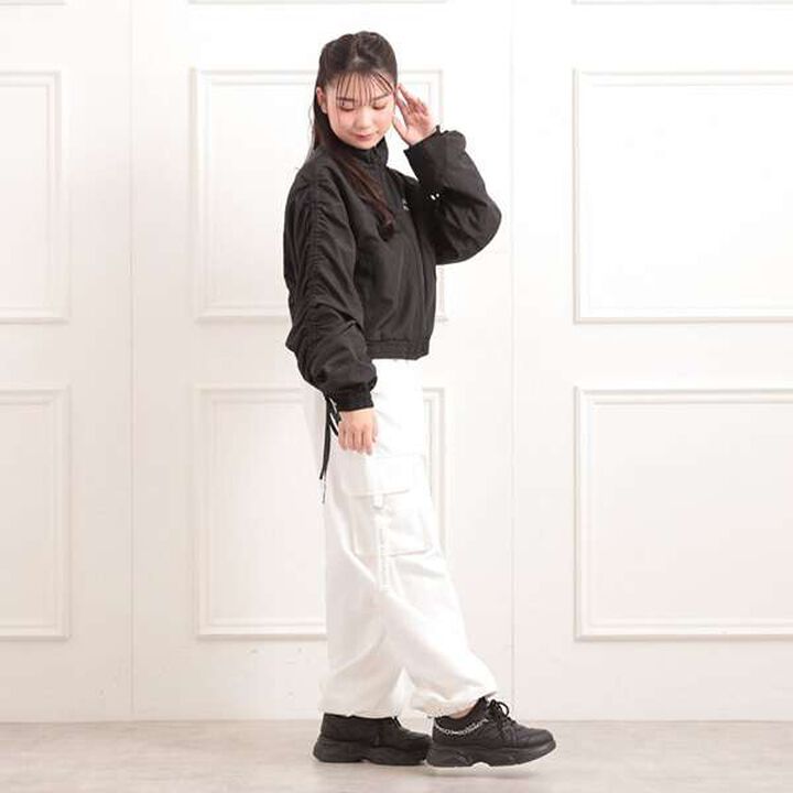 Drawstring Sleeve Bomber Jacket,Ivory, medium image number 11