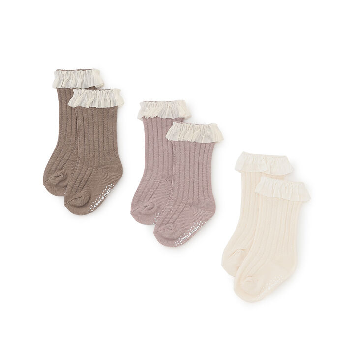 Tulle Frill Knee-High Socks,Mocha tea, medium image number 5
