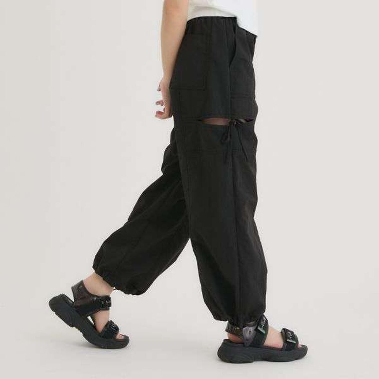 Slit Ribbon Shaka Pants,Black, large image number 0