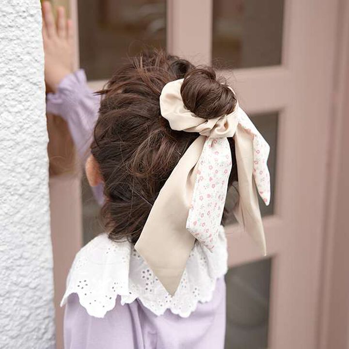 Flower & Satin Ribbon Chouchou,Mustard, medium image number 5