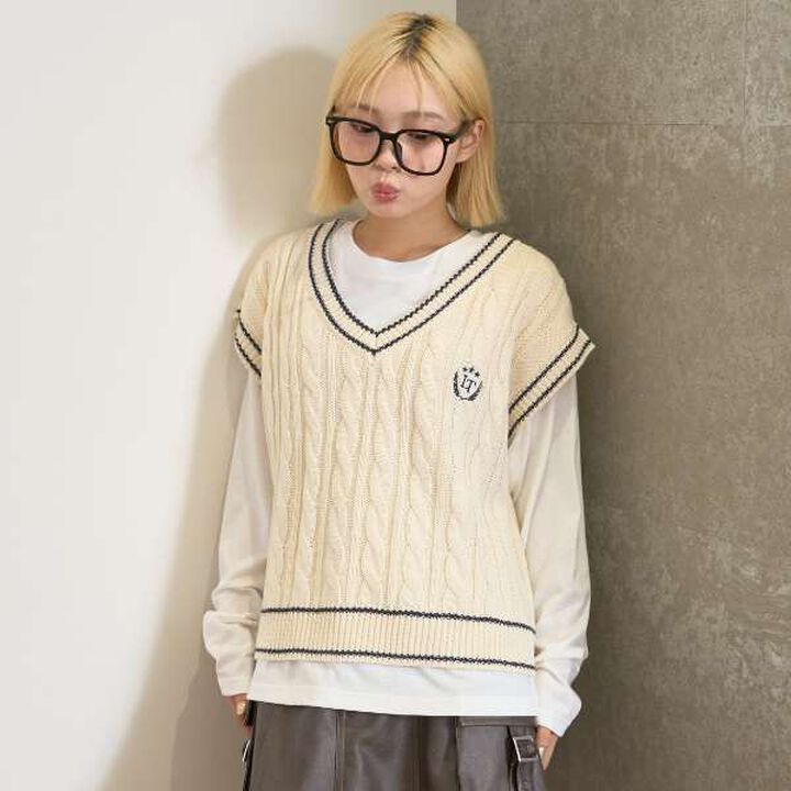 [GOOD PRICE] Cable Knit T-Shirt Set,Off white, medium image number 1