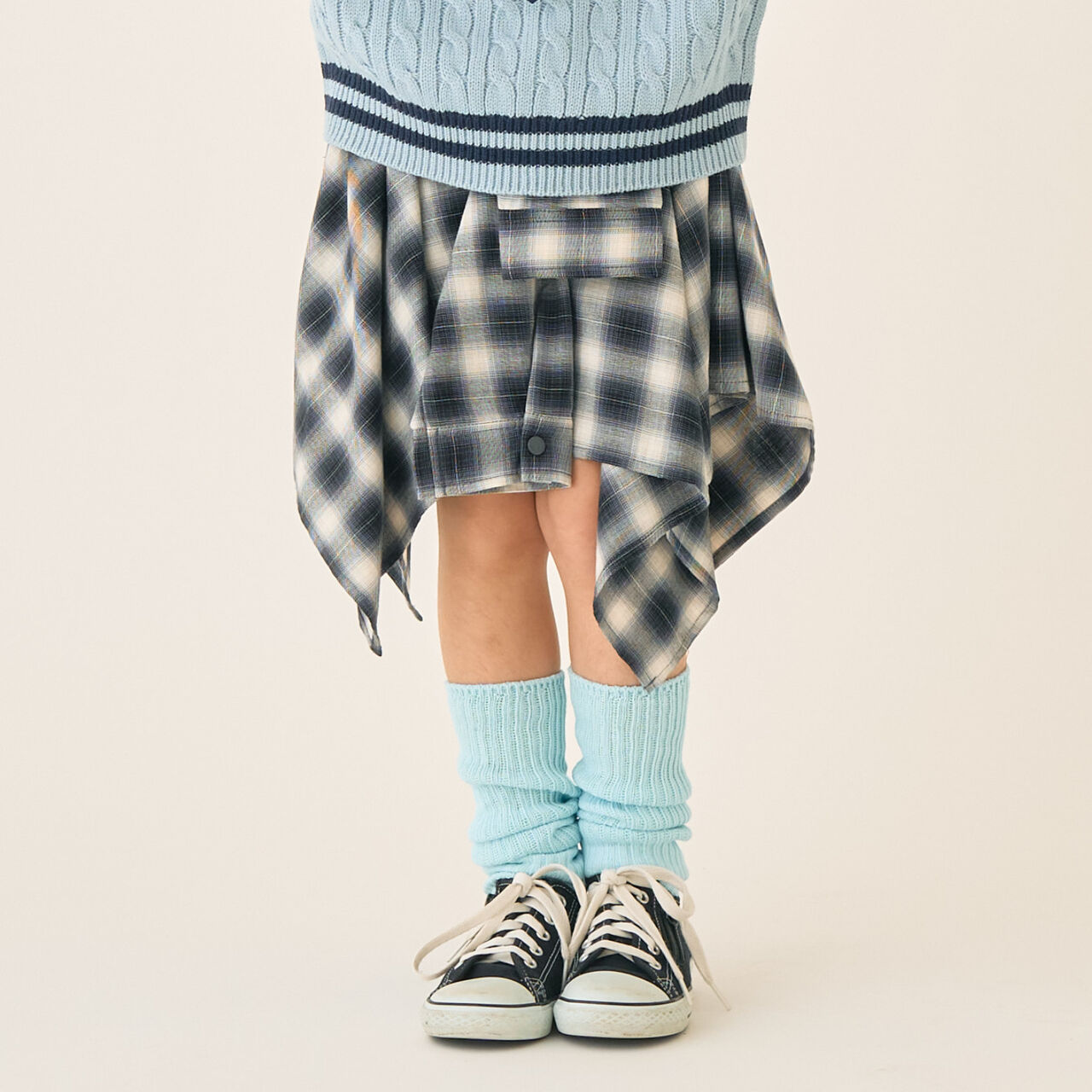 Checkered Asymmetrical Skirt,Black, large image number 0