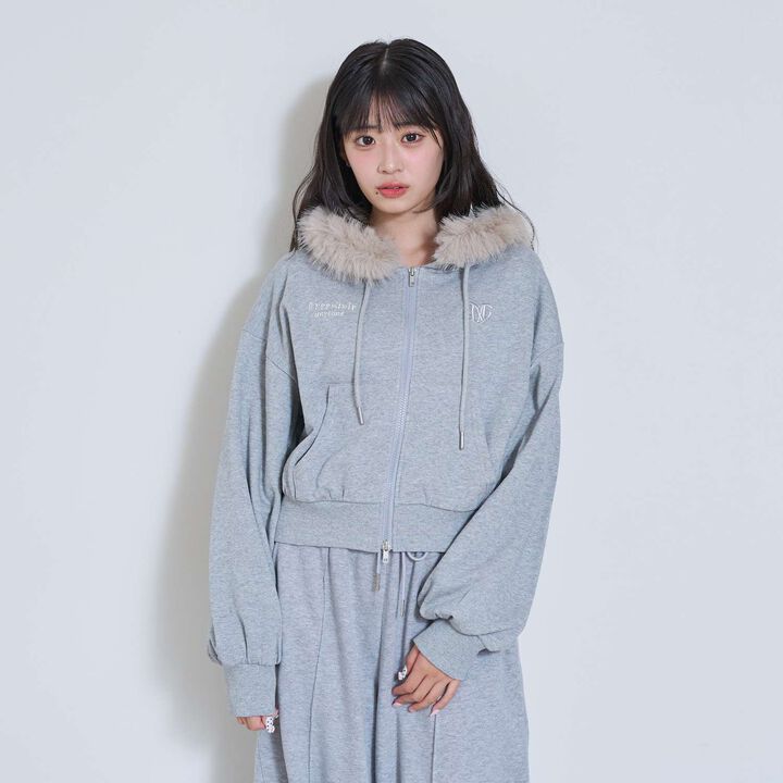 [LTXC] Fur-Trimmed Zip Hoodie,Khaki, medium image number 7