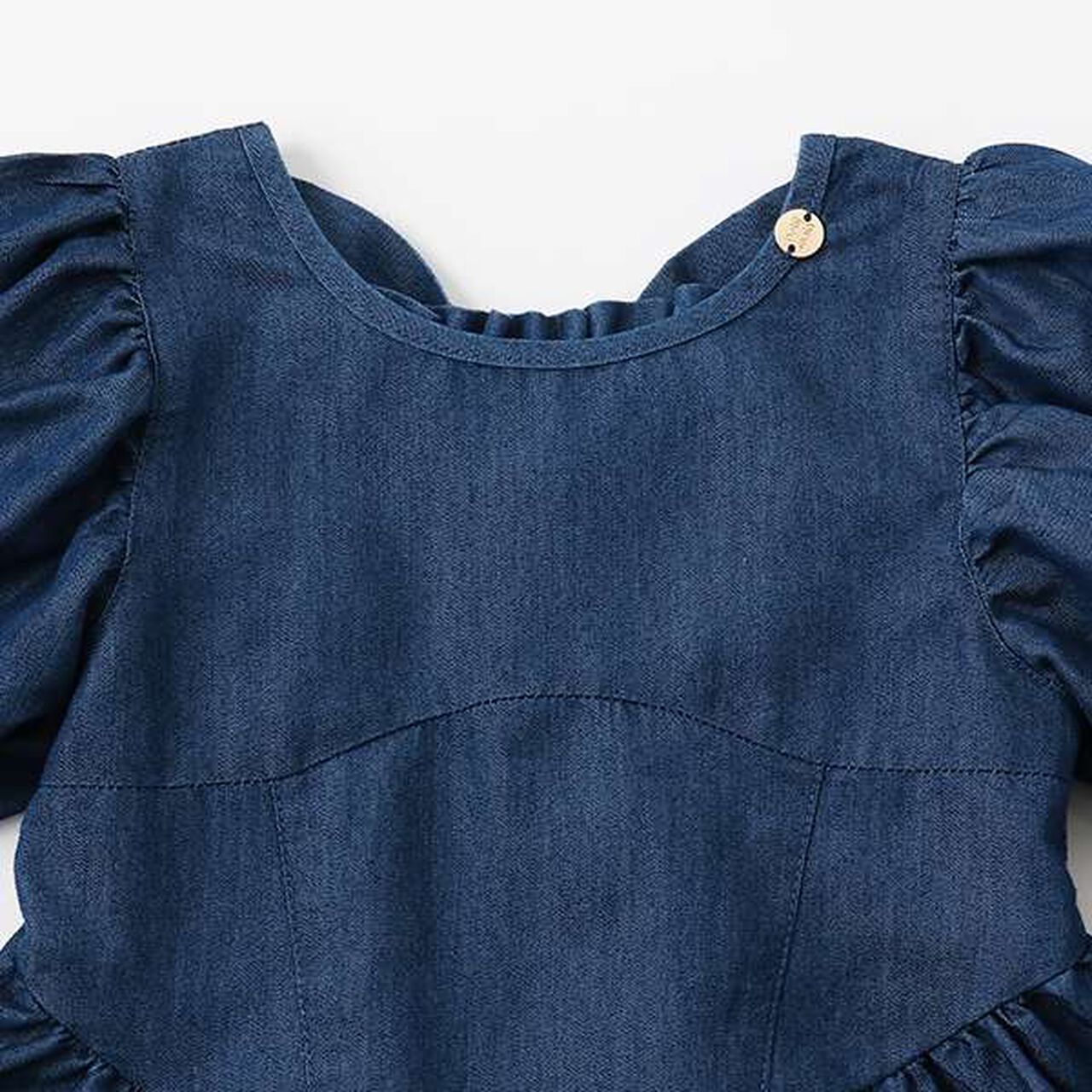 Puff Sleeve Peplum One-Piece Dress,Blue, large image number 2