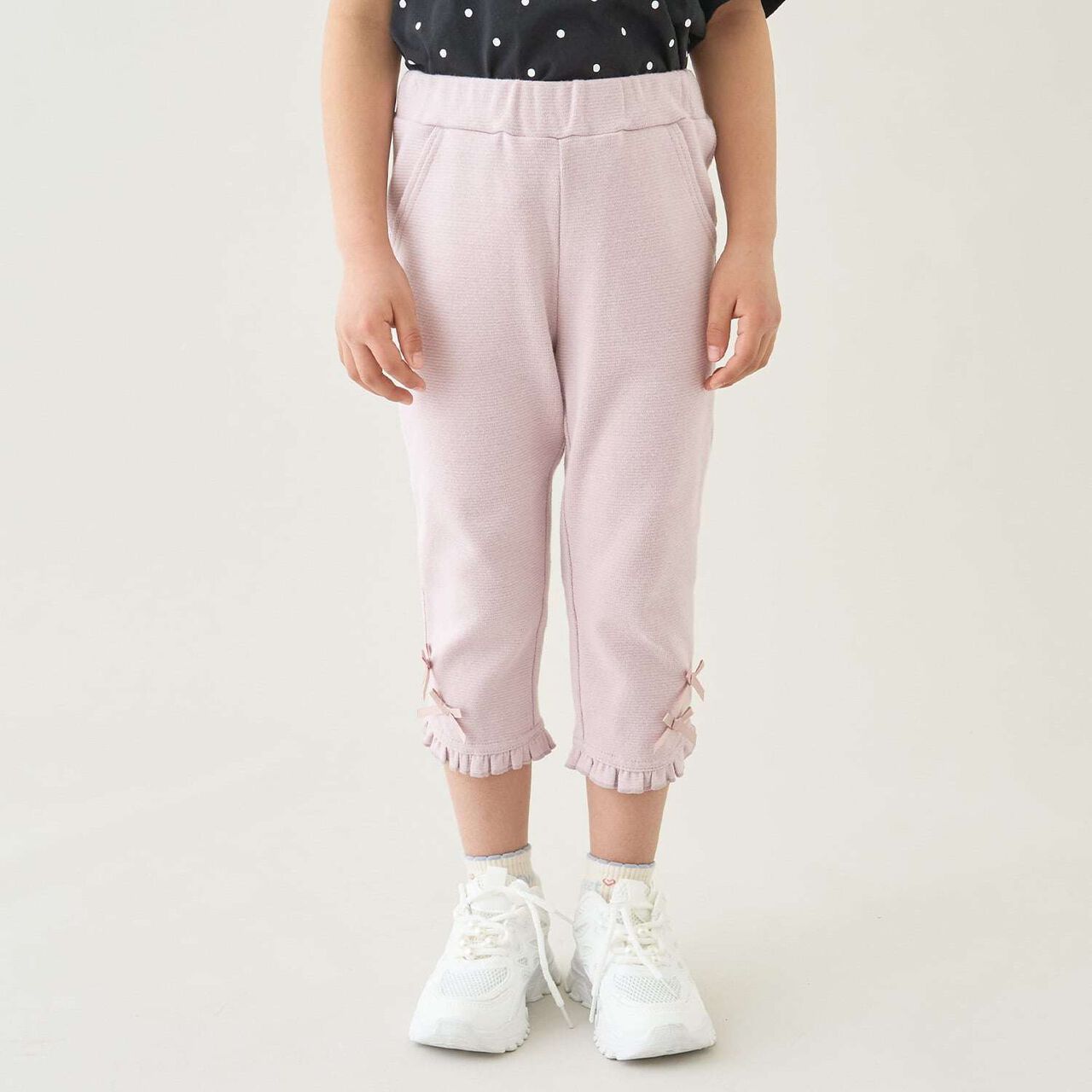 [Tomo Pants] Stain Resistant UV Cool Touch Round-Hem Frill 3/4 Capri Pants for Girls,Salmon pink, large image number 0