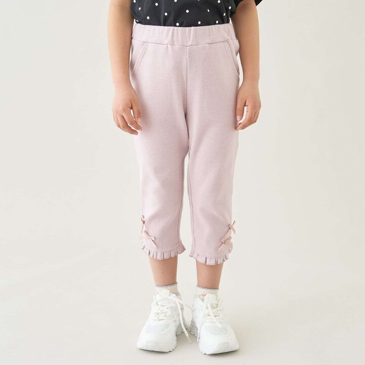 [Tomo Pants] Stain Resistant UV Cool Touch Round-Hem Frill 3/4 Capri Pants for Girls,, medium