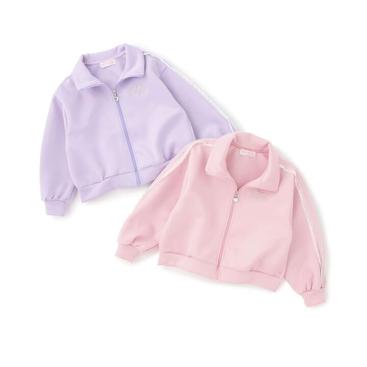 Lace Sleeve Line Zip Jersey,Pink, medium image number 6