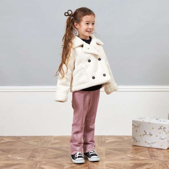 KP Lame Faux Shearling Coat [110-140],Off white, medium image number 3
