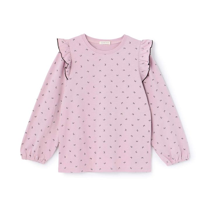 [100% Cotton] [Muteki T] [Stain Resistant/UV/Quick-Dry] Frilled Volume Sleeve All-Over Pattern T-Shirt for Girls [Kids],Blue gray, medium image number 18