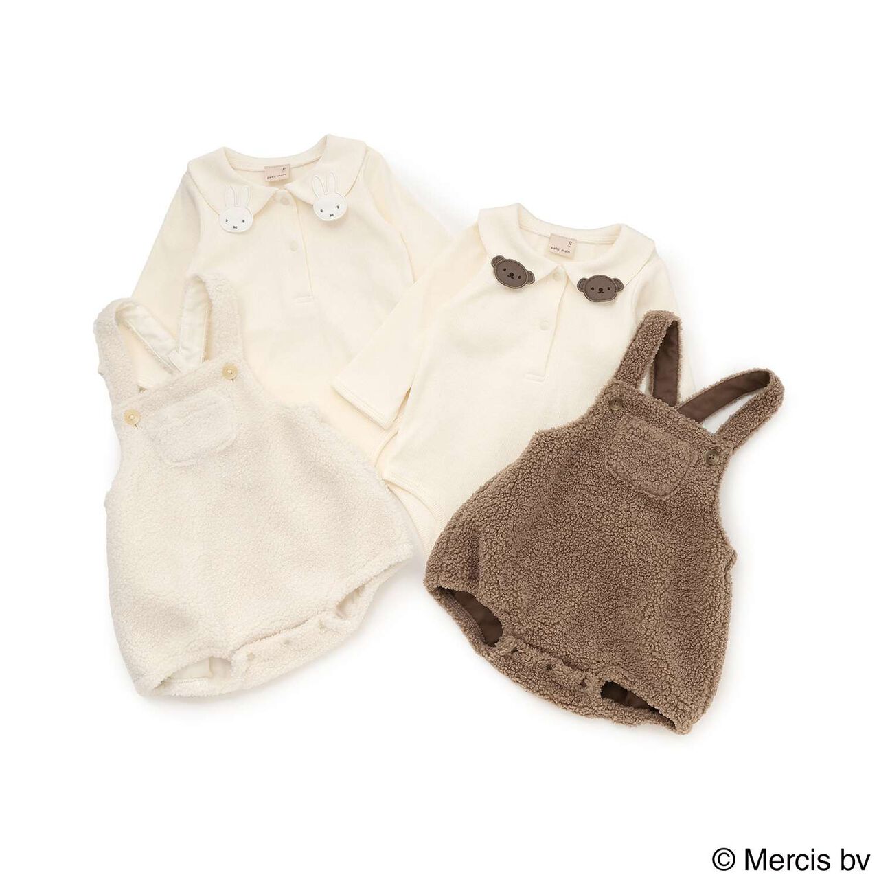 [D Bruna] Collared Romper + Boa Fabric Salopette Set,Off white, large image number 20