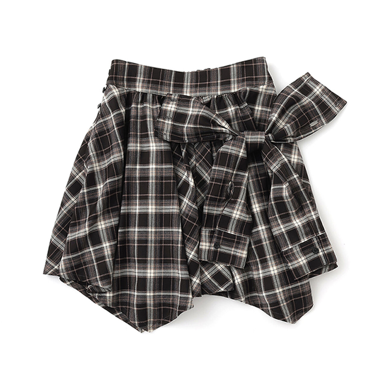 Knot Shirt Style Skirt with Shorts,Black, large image number 3