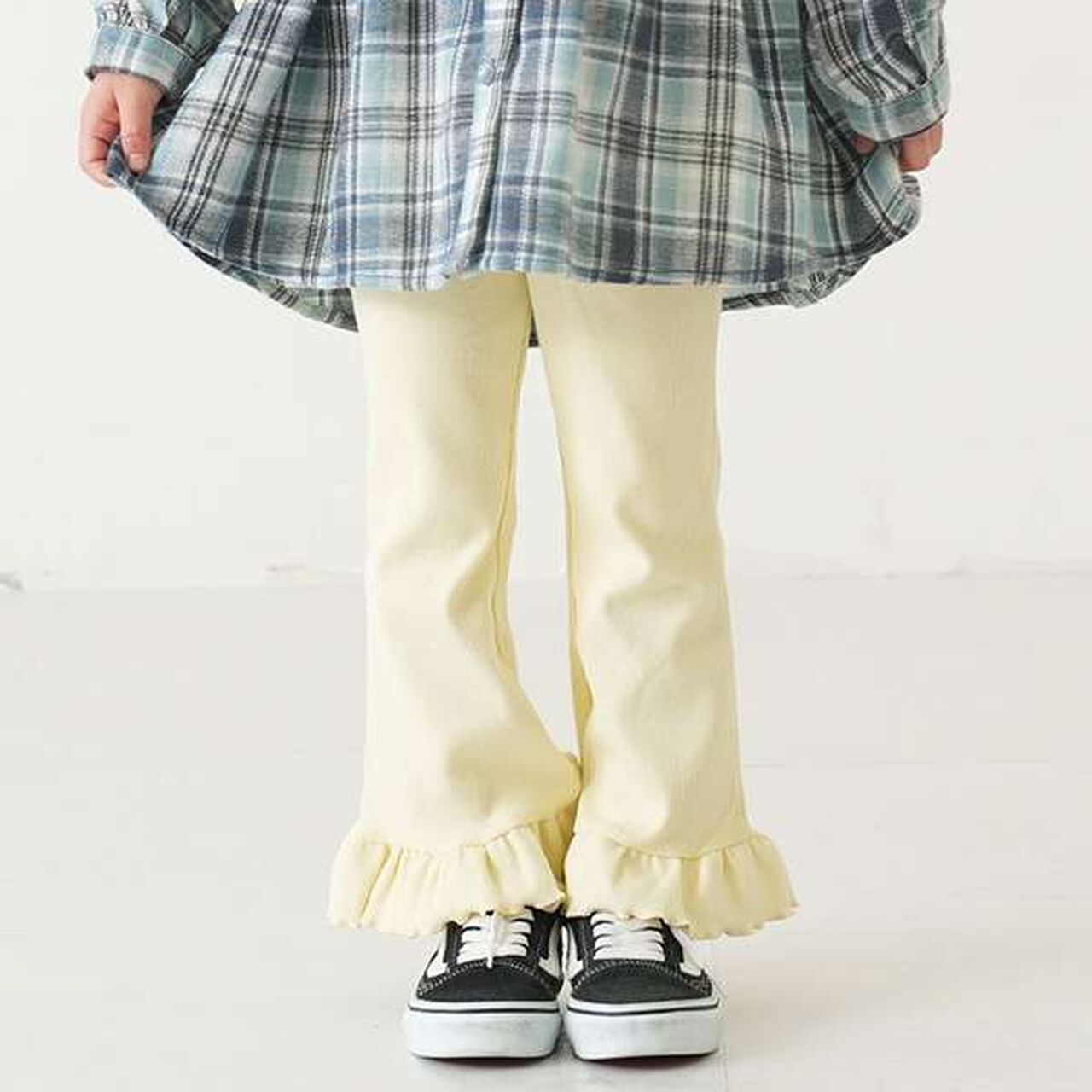 Anti-Stain Hem Frill Ribbed Pants,Charcoal gray, large image number 19