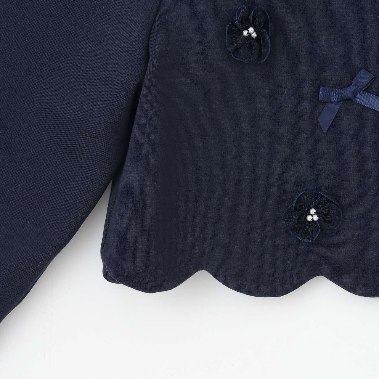 Flower Motif Scalloped Hem Jacket,Navy, large image number 5