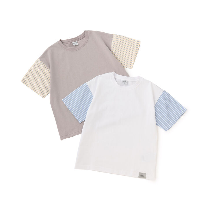 Wide Silhouette Short-Sleeve T-Shirt with Contrasting Sleeves,White, medium image number 10