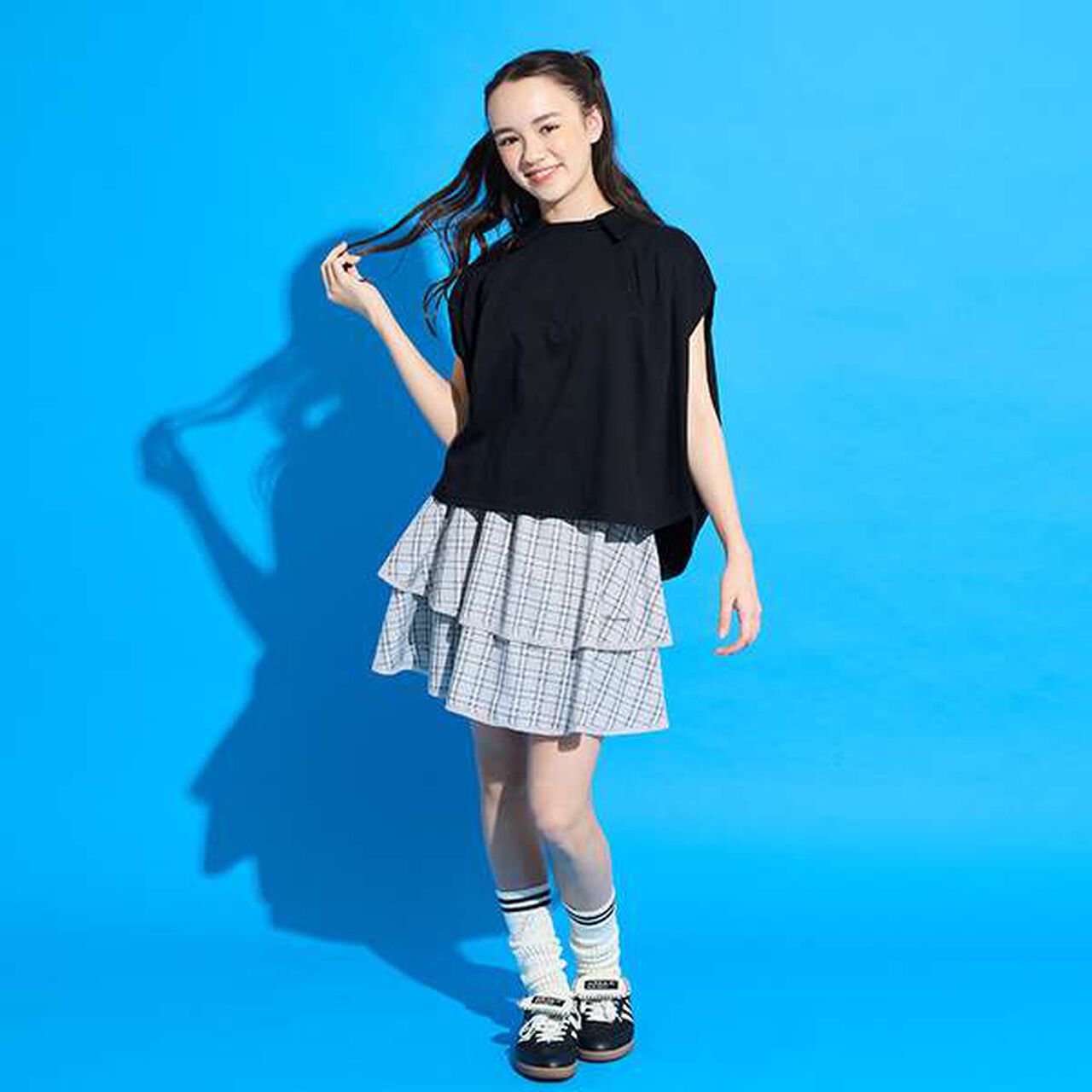 Tiered Frill Skirt with Shorts,Gray, large image number 0