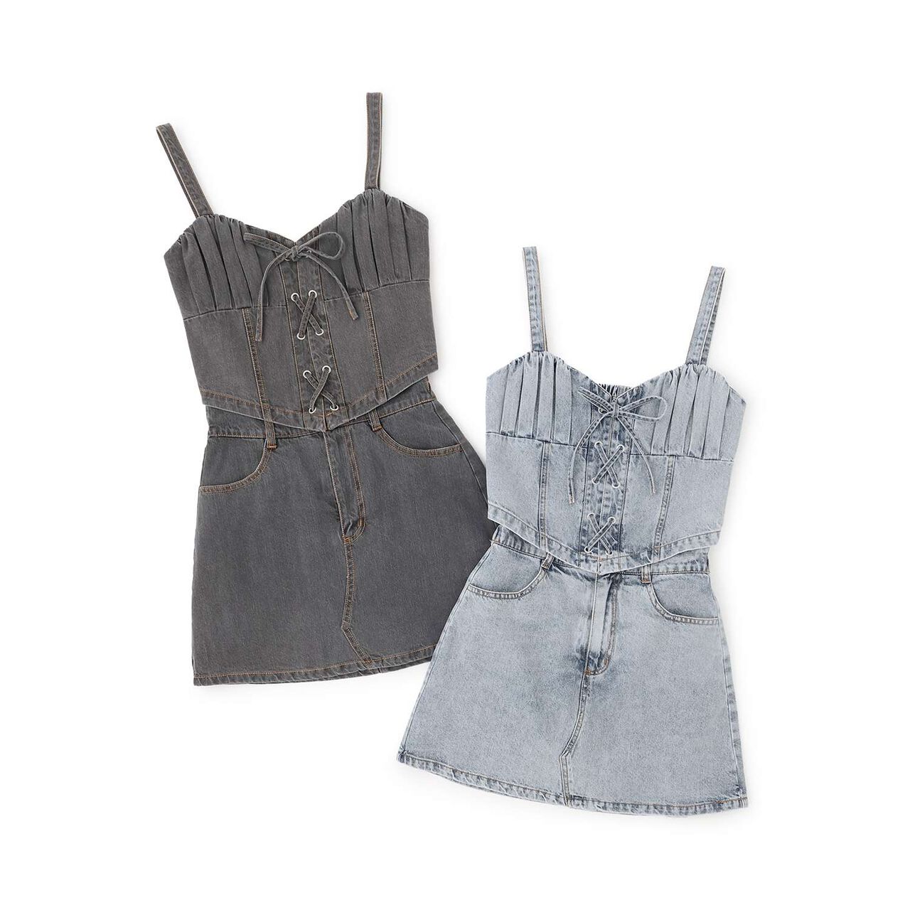 Denim Skirt Outfit Set,Gray, large image number 3