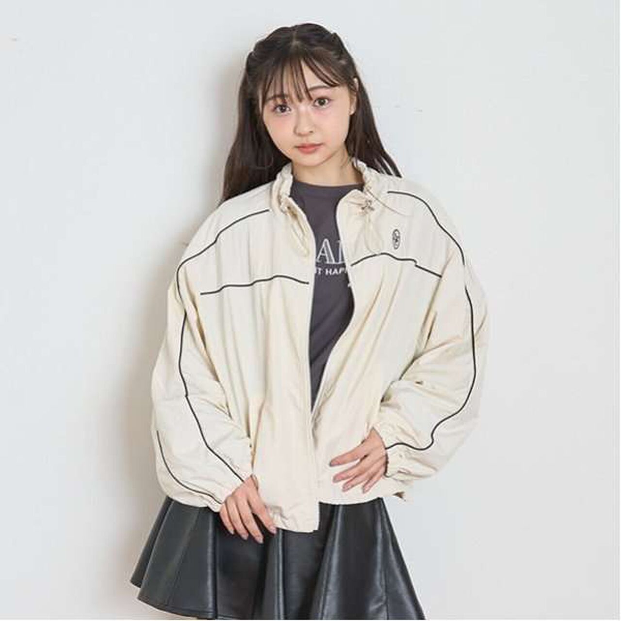 Water-Repellent Piping Nylon Blouson,Ivory, large image number 7