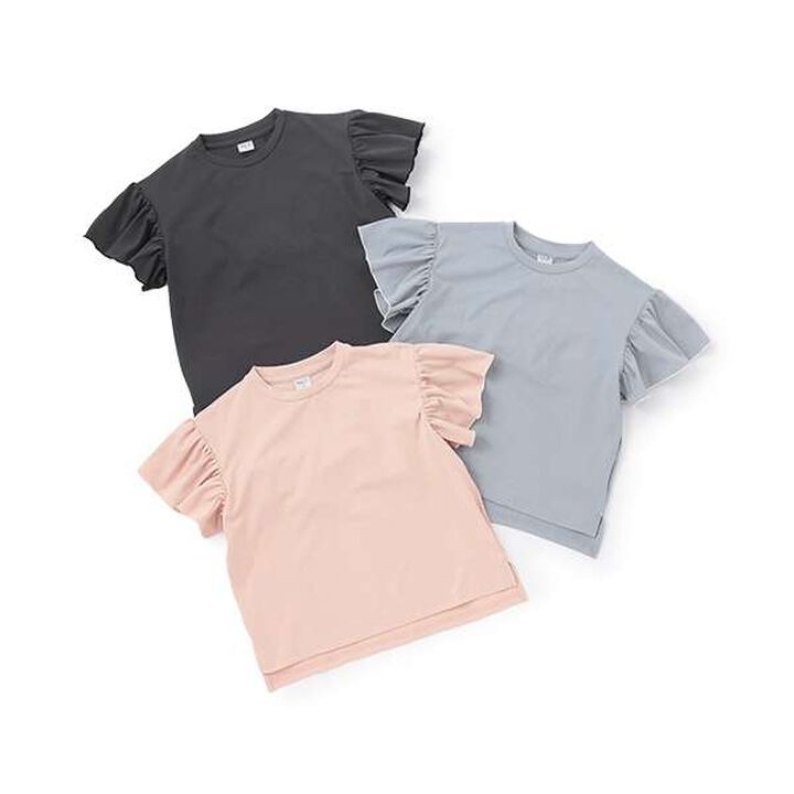 [Amphibious] Short-Sleeve Frill Pullover,Charcoal gray, medium image number 14