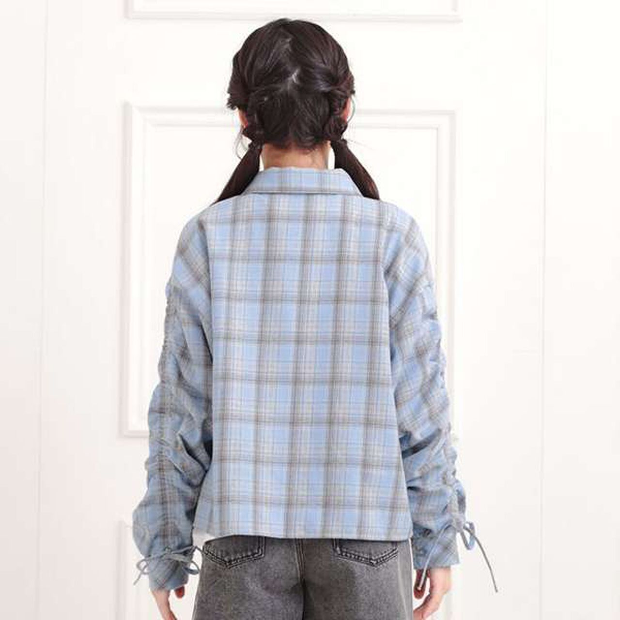 [Set Item] Brushed Checkered Shirt + Long Sleeve T-Shirt,Sax blue, large image number 3