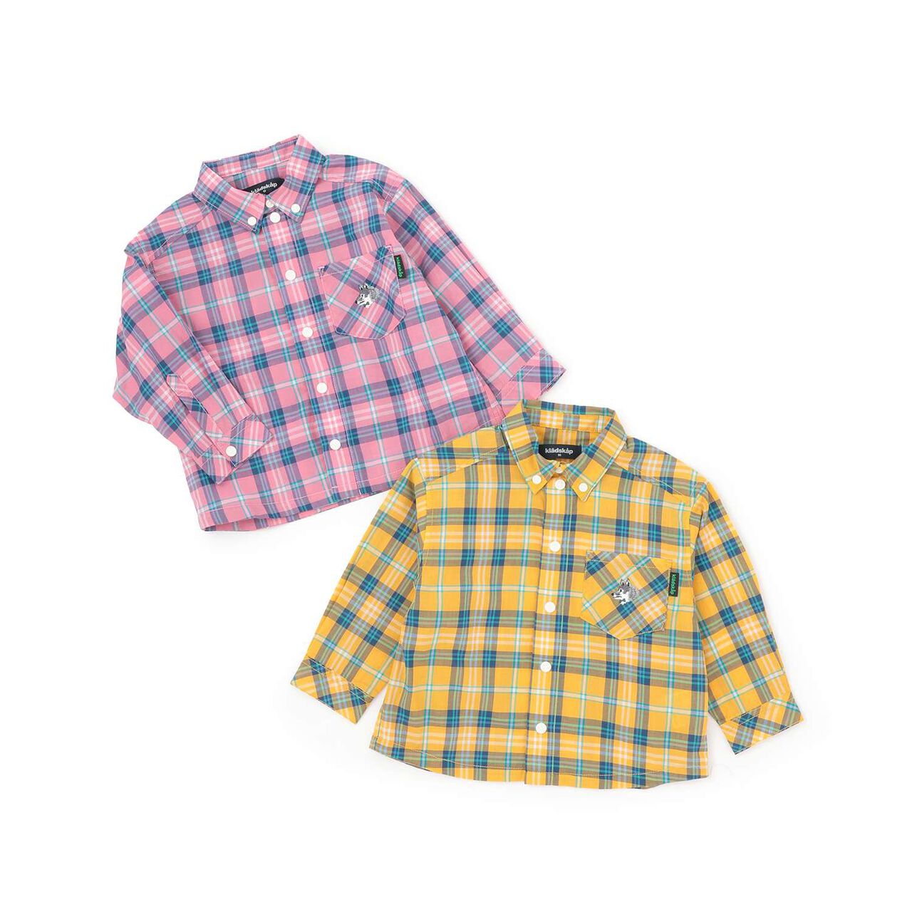 Wolf Embroidery Checkered Long-Sleeve Shirt,Yellow, large image number 6