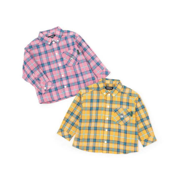Wolf Embroidery Checkered Long-Sleeve Shirt,Yellow, medium image number 6