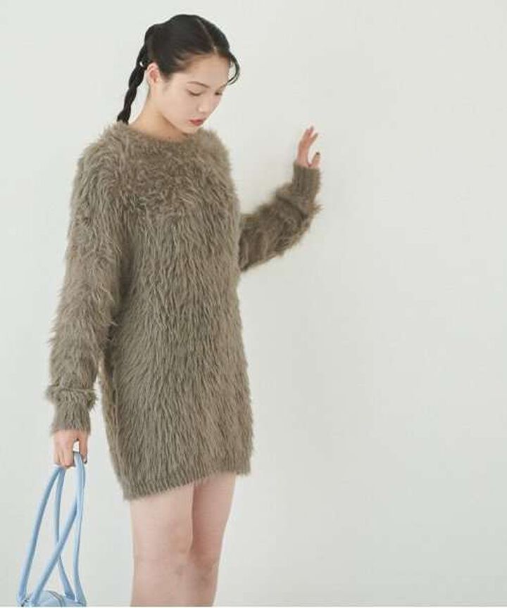 Shaggy Mini One-Piece Dress,Mocha tea, medium image number 0