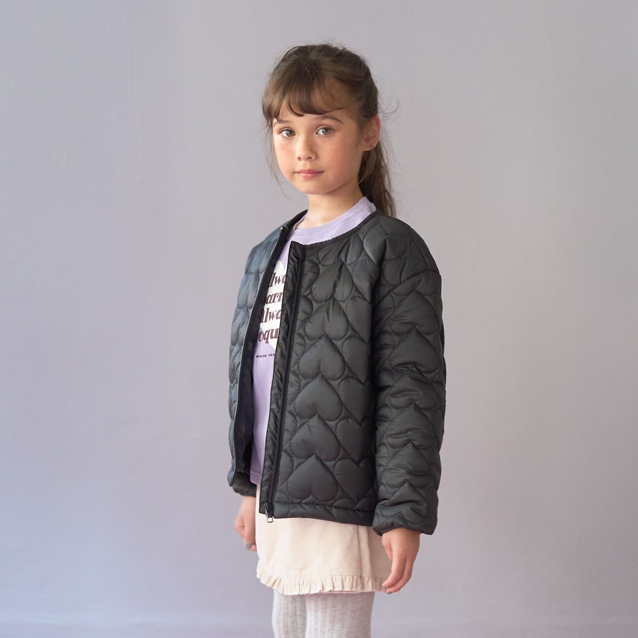 [Light and Fluffy] Heart Quilted Puff Jacket with Storage Pouch,Blue gray, large image number 12