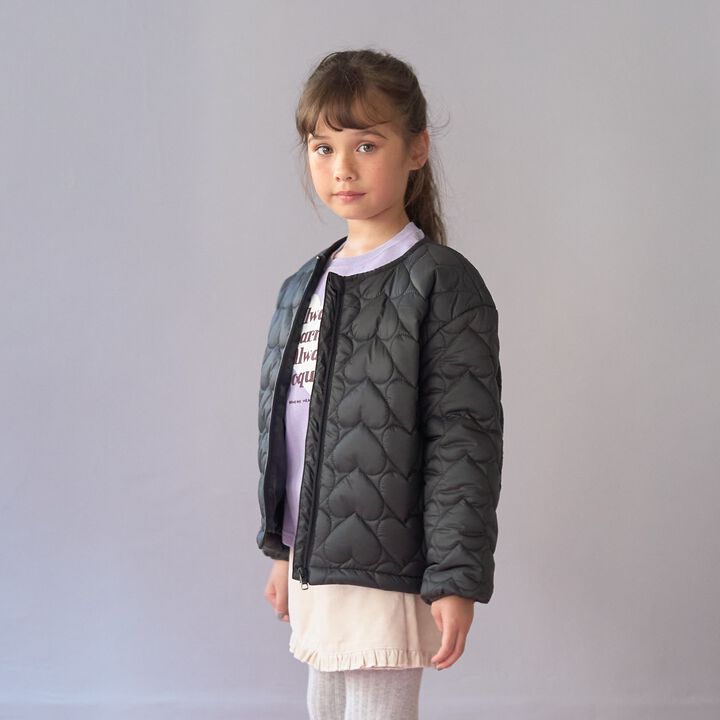 [Light and Fluffy] Heart Quilted Puff Jacket with Storage Pouch,Blue gray, medium image number 12