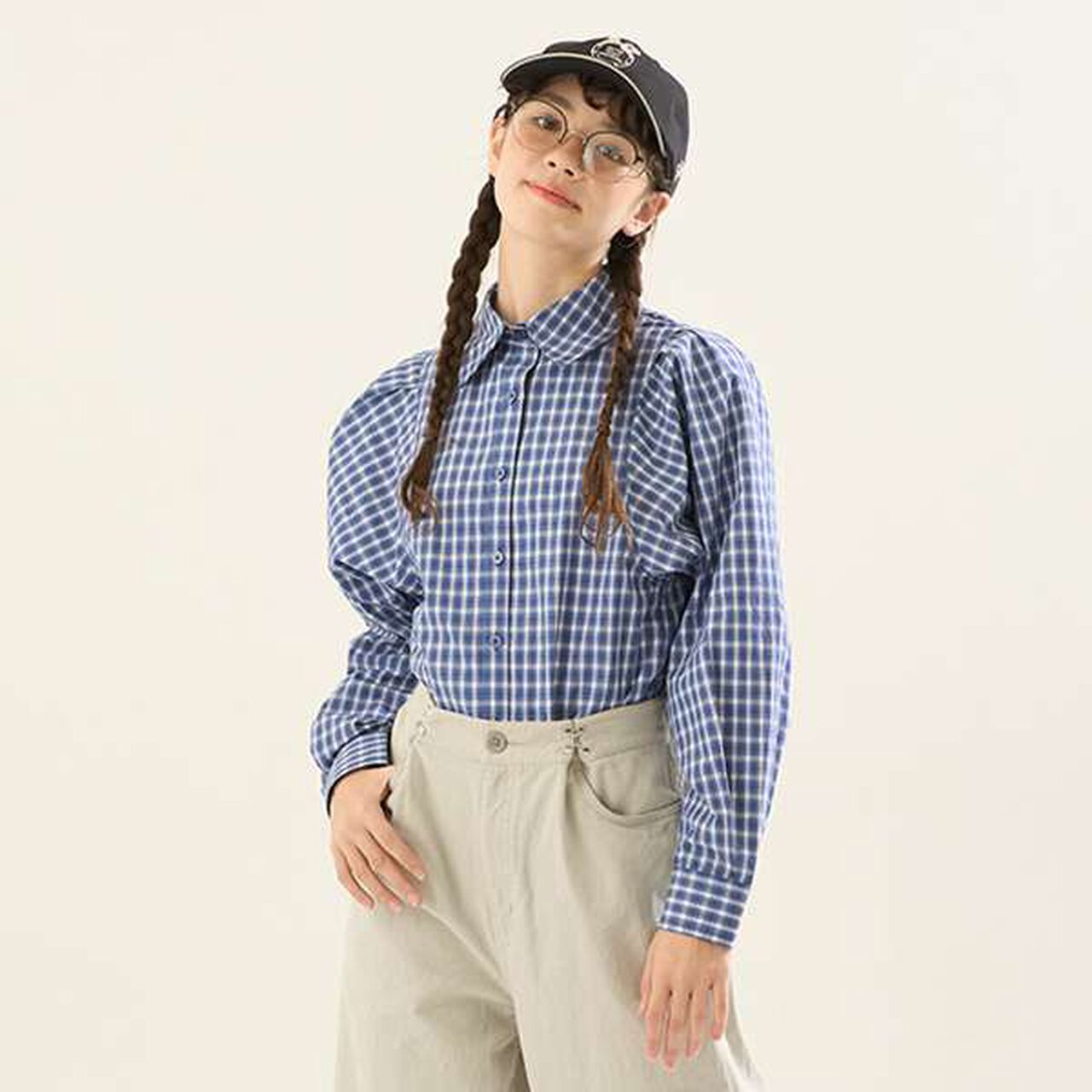 [AMI] Volume Sleeve Check Blouse,Deep blue, large image number 15