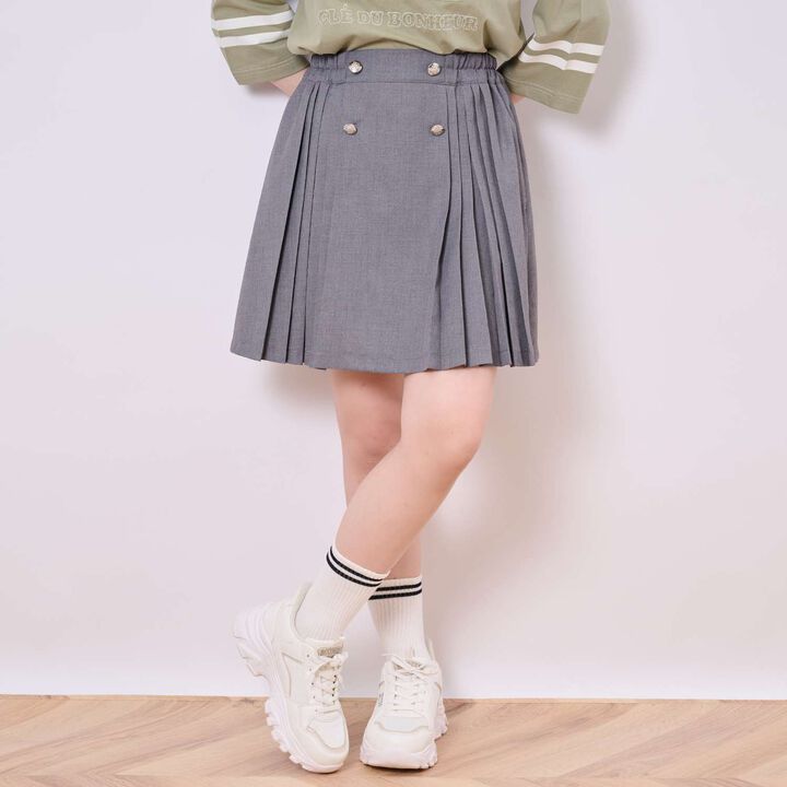 Button Pleated Skirt-Pants,Gray, medium image number 0