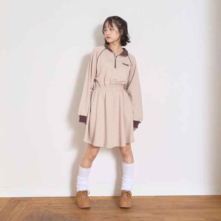 Long-Sleeve Track One-Piece Dress,Black, medium image number 14